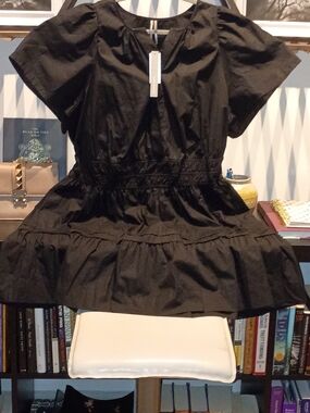 Anthropologie Black Short-Sleeve Tiered Peplum Dress
